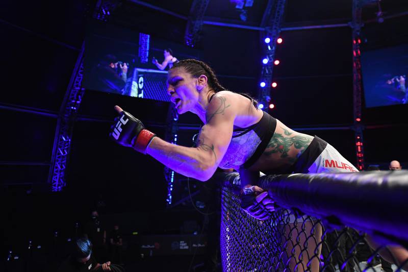 ABU DHABI, UNITED ARAB EMIRATES - OCTOBER 24:  Lauren Murphy celebrates her victory over Liliya Shakirova of Uzbekistan in their women's flyweight bout during the UFC 254 event on October 24, 2020 on UFC Fight Island, Abu Dhabi, United Arab Emirates. (Photo by Josh Hedges/Zuffa LLC via Getty Images)