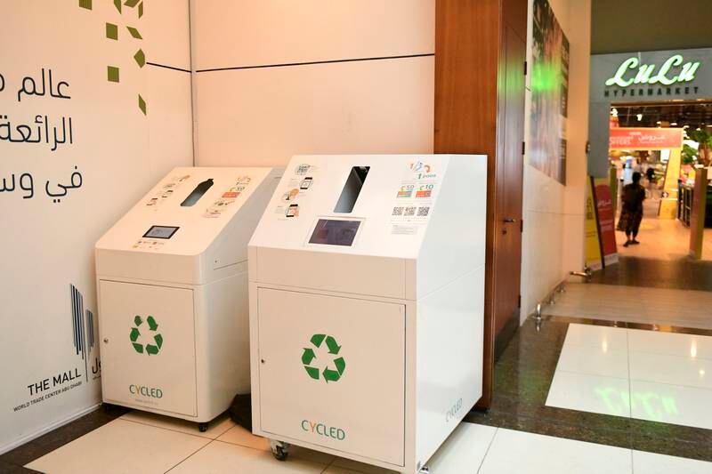 Cycled, a recycling machine that converts plastic bottles into rewards at World Trade Centre Mall in Abu Dhabi.
