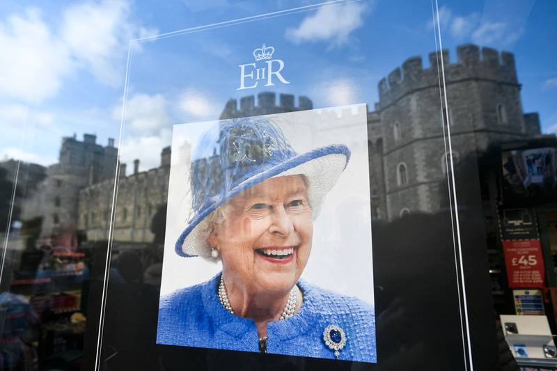 Queen Elizabeth II image displayed in a window in Windsor. AFP