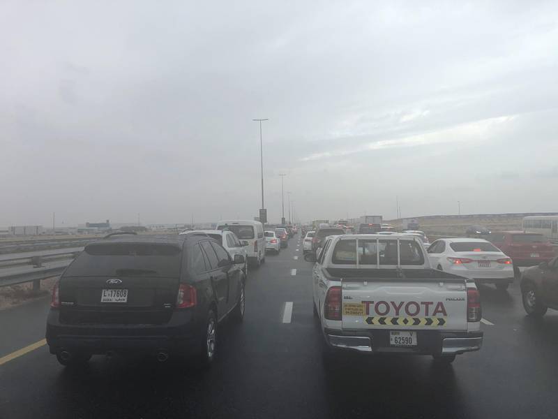 Traffic on Sheikh Zayed Road going to Abu Dhabi. Ramola Talwar / The National