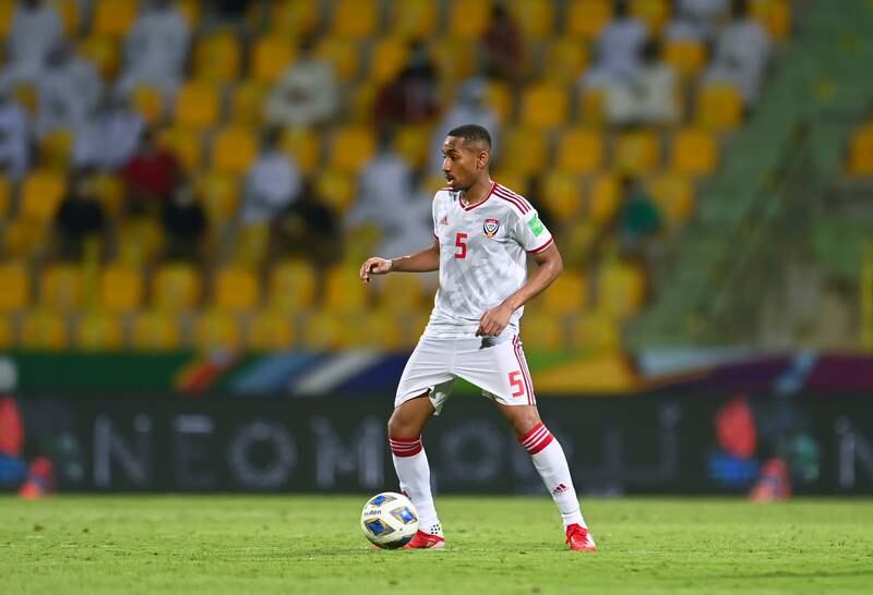 UAE's Bandar Al Ahbabi in action during the 2022 World Cup quailifier against Lebanon.