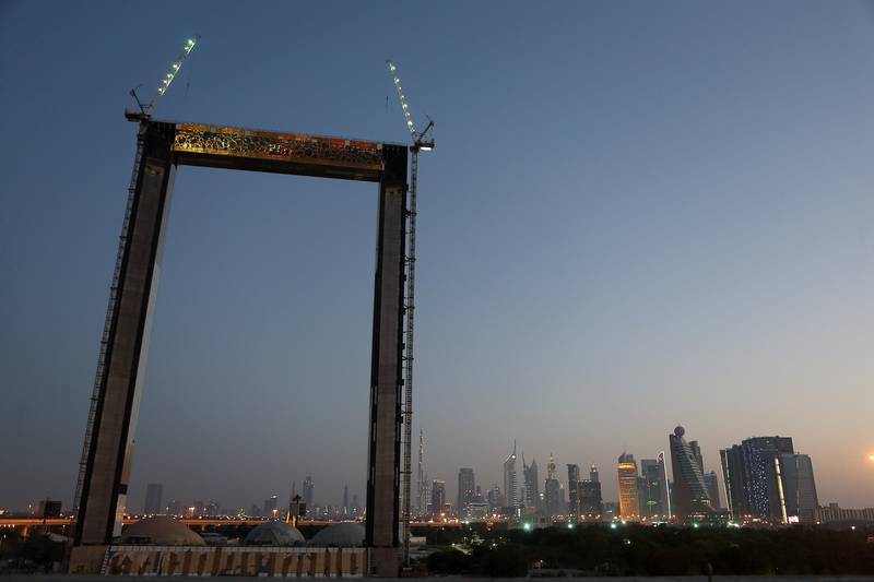 DUBAI , UNITED ARAB EMIRATES ��� June 16 , 2017 : View of the under construction Dubai Frame near Zabeel Park in Dubai. ( Pawan Singh / The National ) For News. ID No :- 30512 *** Local Caption ***  PS1606- DUBAI FRAME02.jpg
