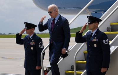 US President Joe Biden steps off Air Force One. AFP