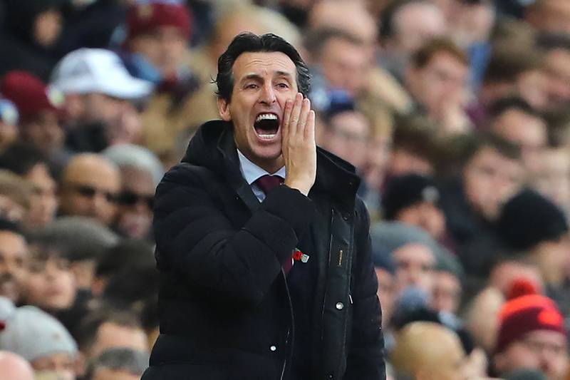 Aston Villa's new coach Unai Emery gestures on the touchline. AFP
