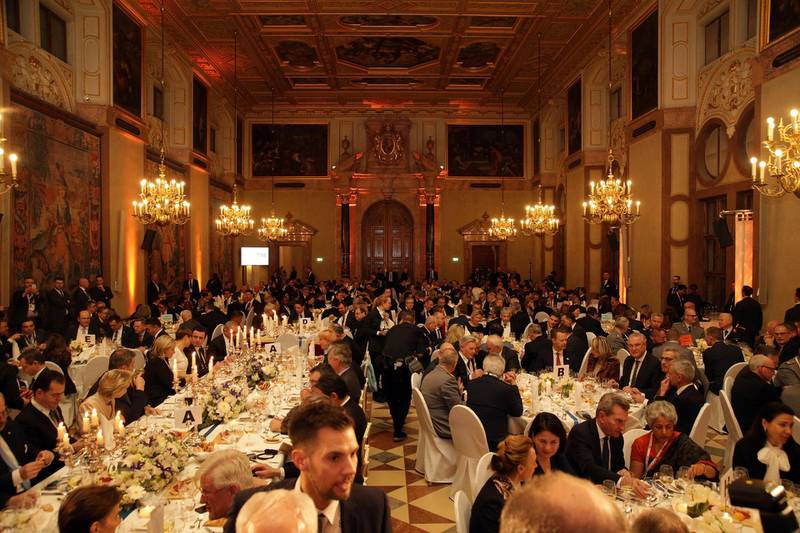 General view of the state dinner in the Munich royal residence during the 2020 Munich Security Conference (MSC) in Munich, Germany. Getty Images