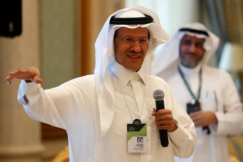 Saudi Energy Minister Abdulaziz Bin Salman gestures as he speaks to members of the media on the sideline of the Future Investment Initiative conference in Riyadh, Saudi Arabia, October 30, 2019. REUTERS/Hamad I Mohammed