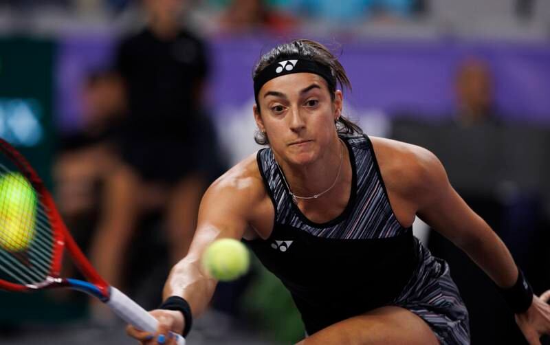 Caroline Garcia hits a return in the final match of the WTA Finals in Fort Worth, Texas. EPA