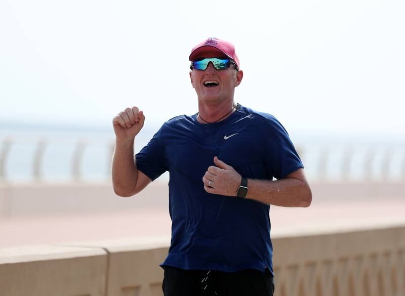 Former cricketer Dougie Brown, 51, ran in the midday summer heat to help raise money for sportsmen in need.