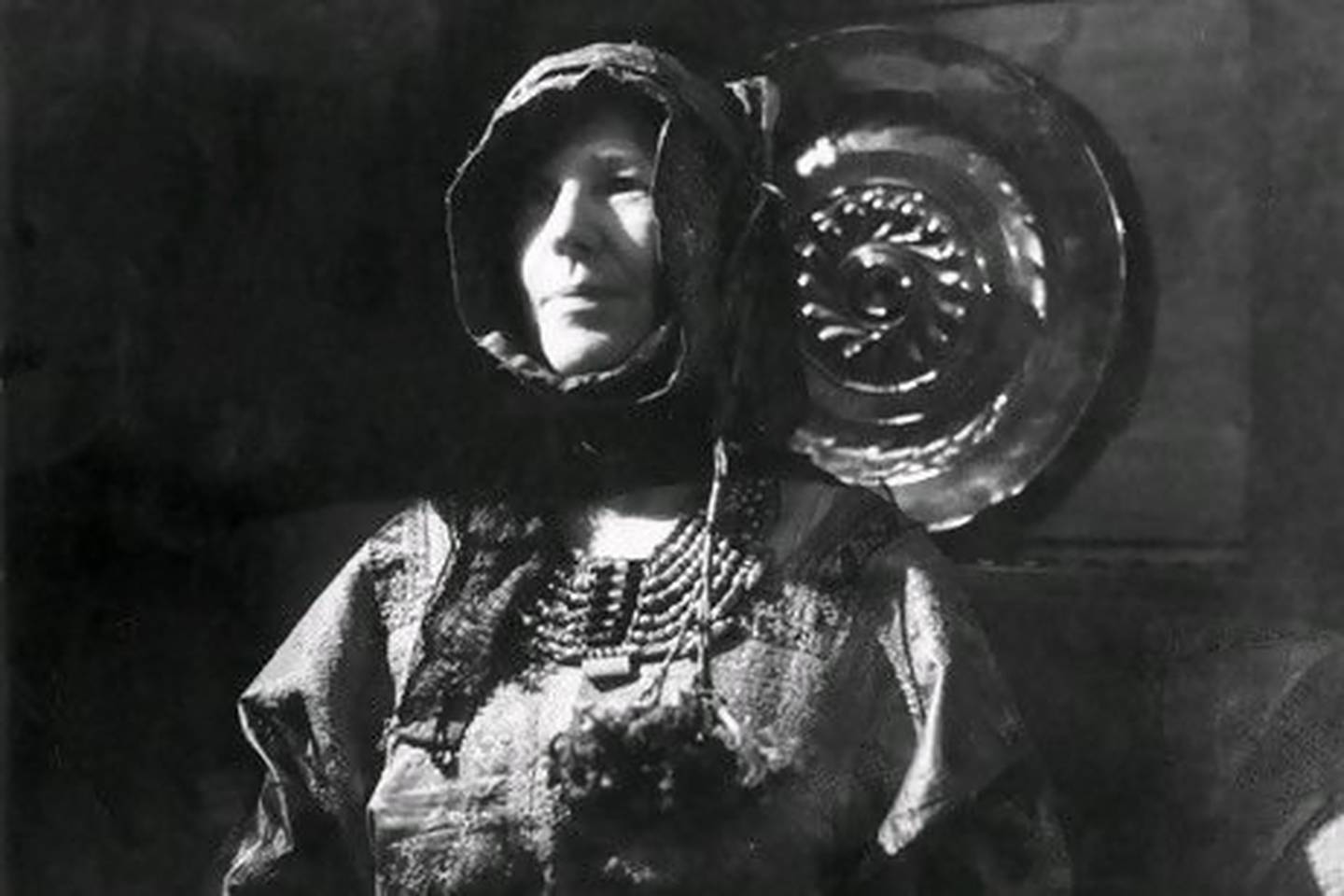 The British explorer and writer Freya Stark dressed in the traditional costume of the Hadramaut region of Yemen.