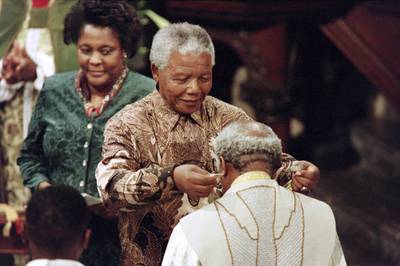 On June 23, 1996, South African leader Nelson Mandela bestowed the Order of Meritorious Service on Desmond Tutu at a farewell service at St George's Cathedral in Cape Town. Described as the country's moral compass, Tutu died on December 26, 2021, aged 90. AFP
