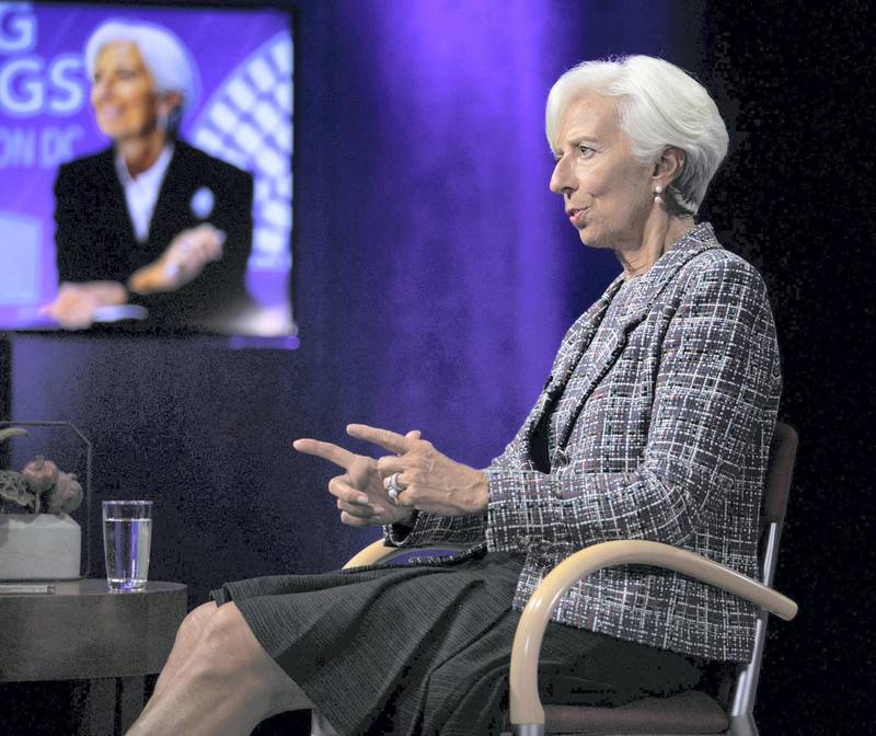 Christine Lagarde, head of the IMF, at an interview at IMF HQ in Washington 