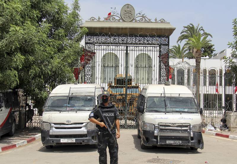 Tight security in Tunis following President Kais Saied's sacking of prime minister Mechichi and suspension of the Parliament on 25 July. AP