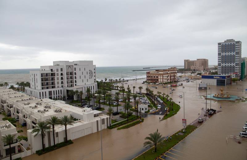 A flooded area in Fujairah city. Photo: Fujairah Media Office