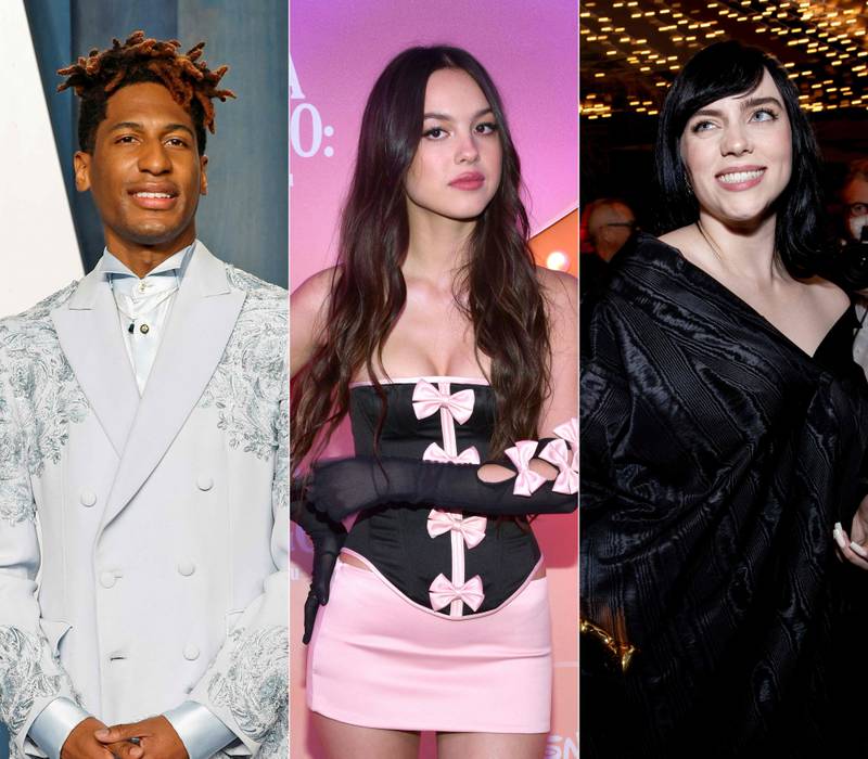 From left, Jon Batiste, Olivia Rodrigo and Billie Eilish lead this year's Grammy nominations. Getty Images / AFP