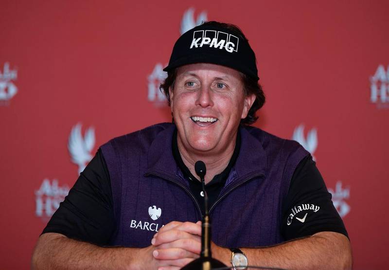 Phil Mickelson speaks with the media at the Abu Dhabi Golf Club prior to the start of the Abu Dhabi HSBC Golf Championship on Tuesday. Scott Halleran / Getty Images