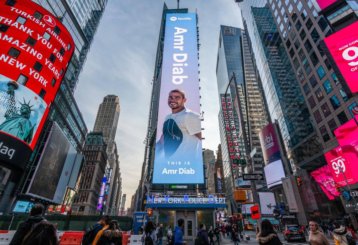 Amr Diab takes centre stage on a Times Square billboard. Courtesy Spotify
