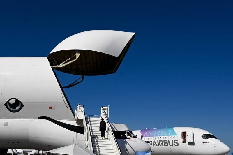 An Airbus Beluga transport plane on display during the ILA Berlin Air Show 2022. EPA 