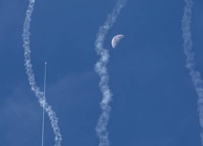 A rocket is launched from the Gaza strip towards Israel by Ezzedine Al Qassam militants. EPA