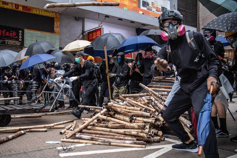 Protesters form a barricade during a protest in Kowloon in Hong Kong, China. Getty Images