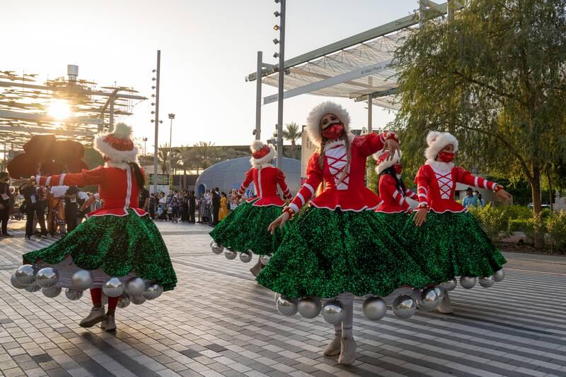 Parade performers in Christmas attire. All photos: Expo 2020 Dubai
