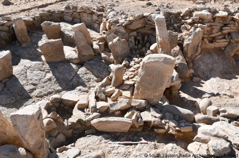 A team of Jordanian and French archaeologists said they found a 9,000-year-old shrine at a Neolithic campsite near large structures known as 'kites' in Jordan's Eastern Desert.  AP