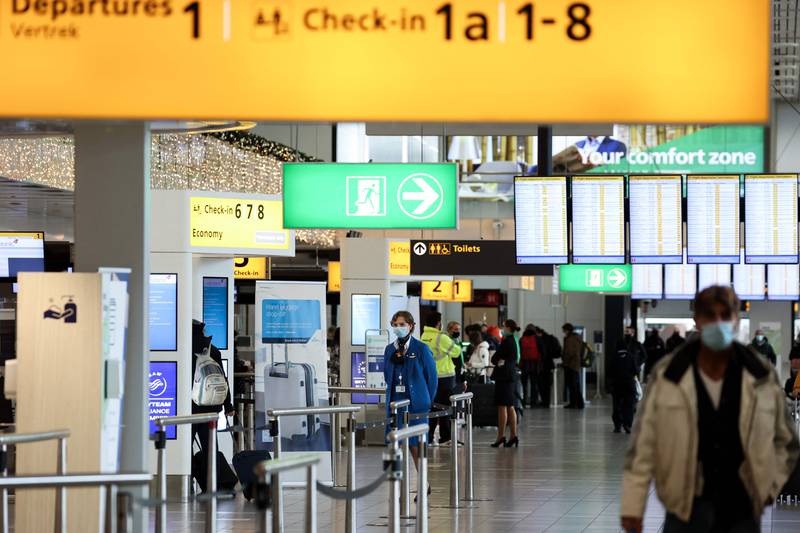 Schiphol airport in Amsterdam. Dutch health authorities said they have found another case of the Omicron Covid-19 variant among passengers arriving from South Africa, bringing the country’s total to 14. AFP