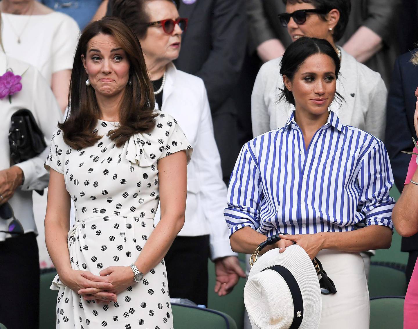 Mandatory Credit: Photo by James Gourley/BPI/REX/Shutterstock (9761460nm)
Catherine Duchess of Cambridge and Meghan Duchess of Sussex in the Royal Box
Wimbledon Tennis Championships, Day 12, The All England Lawn Tennis and Croquet Club, London, UK - 14 Jul 2018