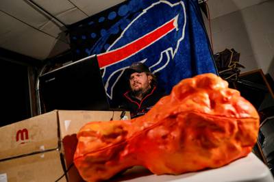 Matt Kabel, co-founder of New York City Buffalo Bills Backers, participates in the NFL Draft fan inner circle from his garage in Brooklyn. Reuters