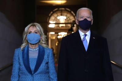 WASHINGTON, DC - JANUARY 20: U.S. President-elect Joe Biden and Jill Biden arrive at his Biden's inauguration on the West Front of the U.S. Capitol on January 20, 2021 in Washington, DC. During today's inauguration ceremony Joe Biden becomes the 46th president of the United States.   Win McNamee/Getty Images/AFP
== FOR NEWSPAPERS, INTERNET, TELCOS & TELEVISION USE ONLY ==

