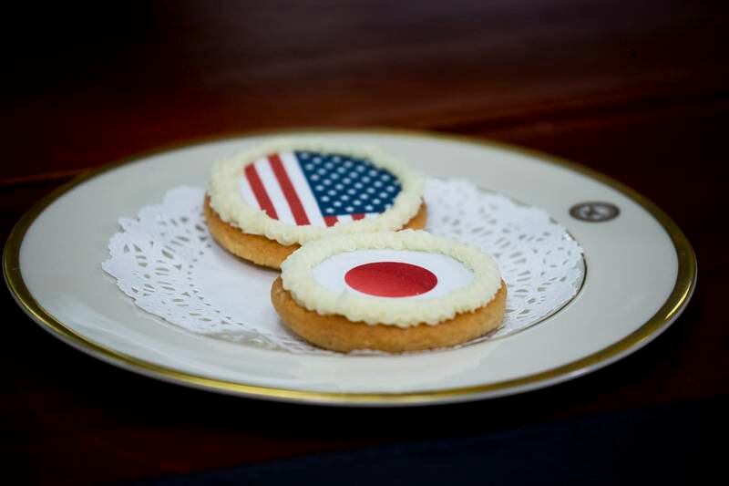 Cookies on a plate sit on a table as US and Japan defence officials meet at the Pentagon in Arlington, Virginia, last May. EPA