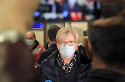 Lithuanian Prime Minister Ingrida Simonyte speaks to journalists at Vilnius International Airport. AFP
