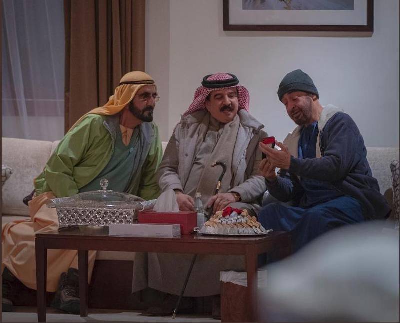 Sheikh Mohammed bin Rashid, Sheikh Mohamed bin Zayed, and Sheikh Hamad bin Isa Al Khalifa. Photo credit Sheikh Nasser bin Hamad Al-Khalifa via Twitter