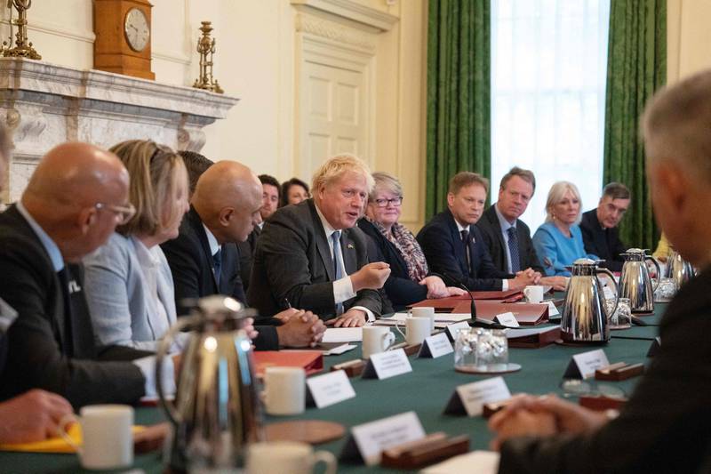 Britain's Prime Minister Boris Johnson in Downing Street, London. He said workers should accept a pay cut to avoid spiralling inflation. AFP