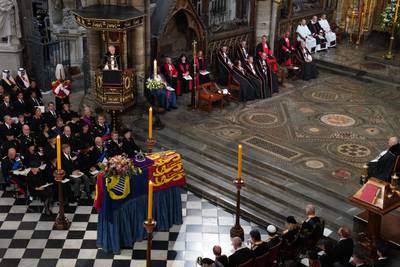 Archbishop of Canterbury Justin Welby speaking during the funeral. PA