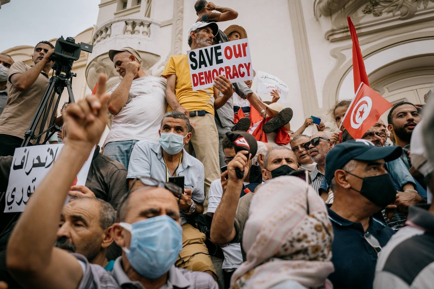Thousands took to the streets of Tunis to protest against Mr Saied's suspension of parts of the constitution in October. Erin Clare Brown for The National