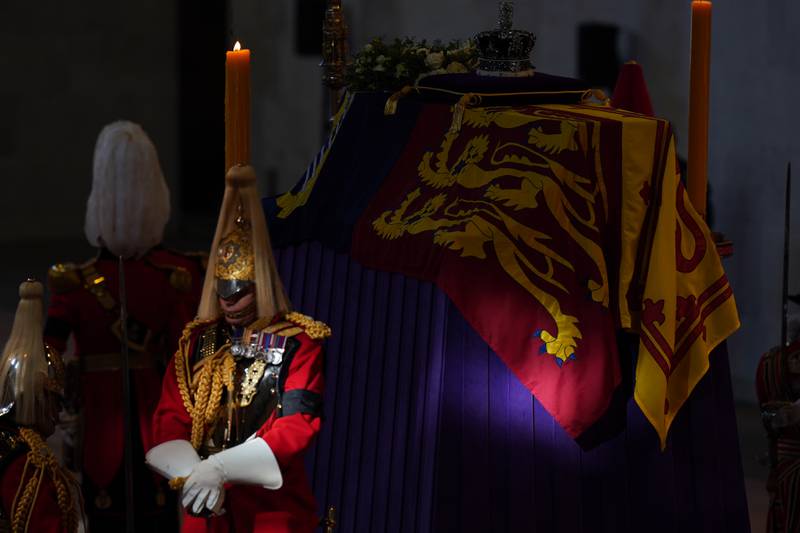 The coffin of Queen Elizabeth lies in Westminster Hall. PA