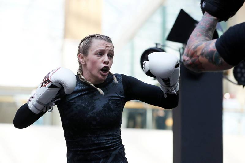 ABU DHABI ,  UNITED ARAB EMIRATES , SEPTEMBER 4 – 2019 :- Joanne Calderwood during the UFC Open Workout session held at The Yas Mall in Abu Dhabi. ( Pawan Singh / The National ) For Sports/Online/Instagram. Story by John