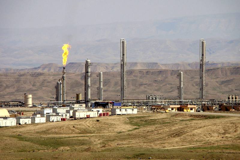 Flaring at a Dana Gas unit in Iraqi Kurdistan. The company's collections from condensate, gas and liquefied petroleum gas sales in Kurdistan jumped 78 per cent in the first 10 months of 2021. Reuters