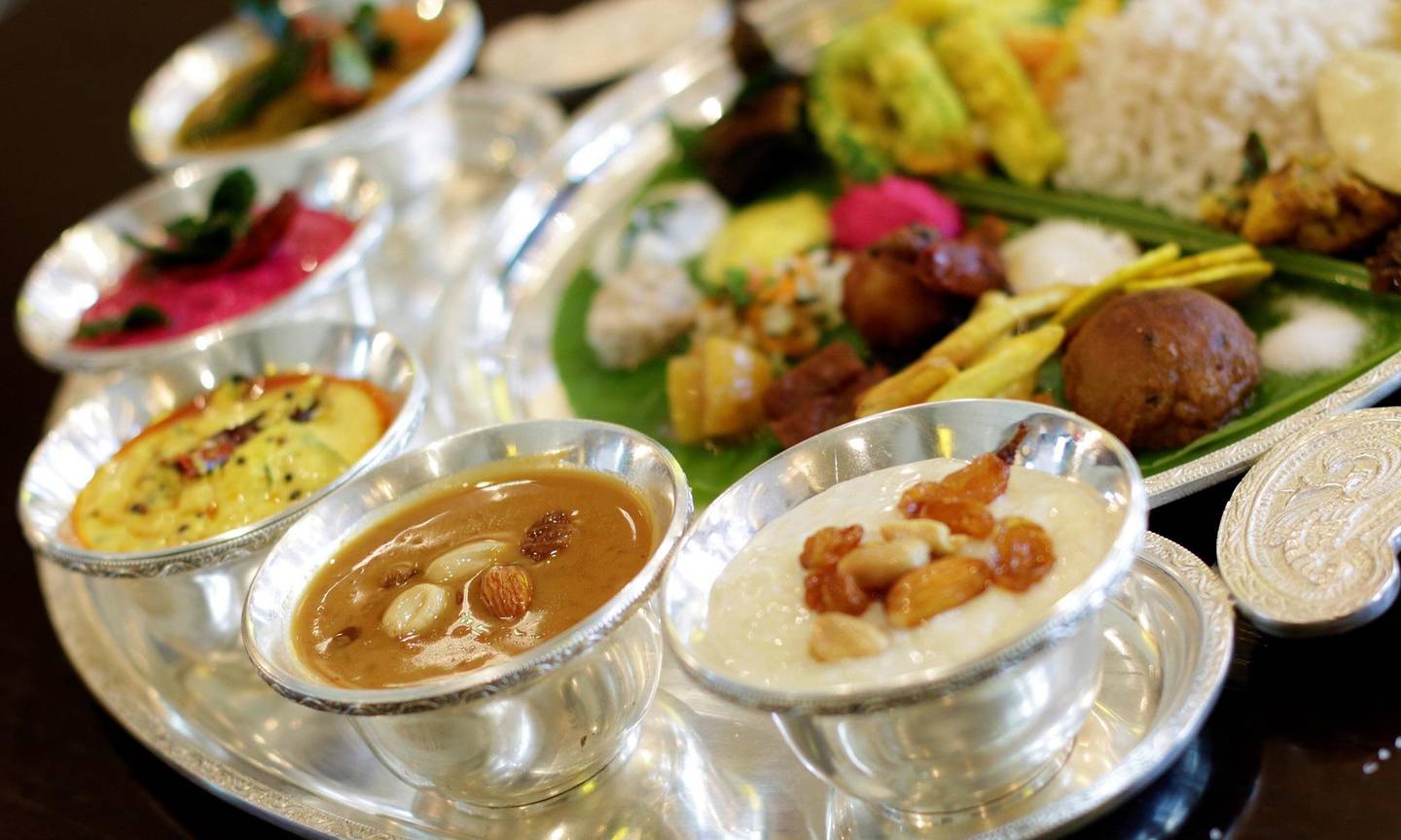 Onam sadya consists of nine to 30 different dishes, all vegetarian, served during the festival. Photo: Address Dubai Marina