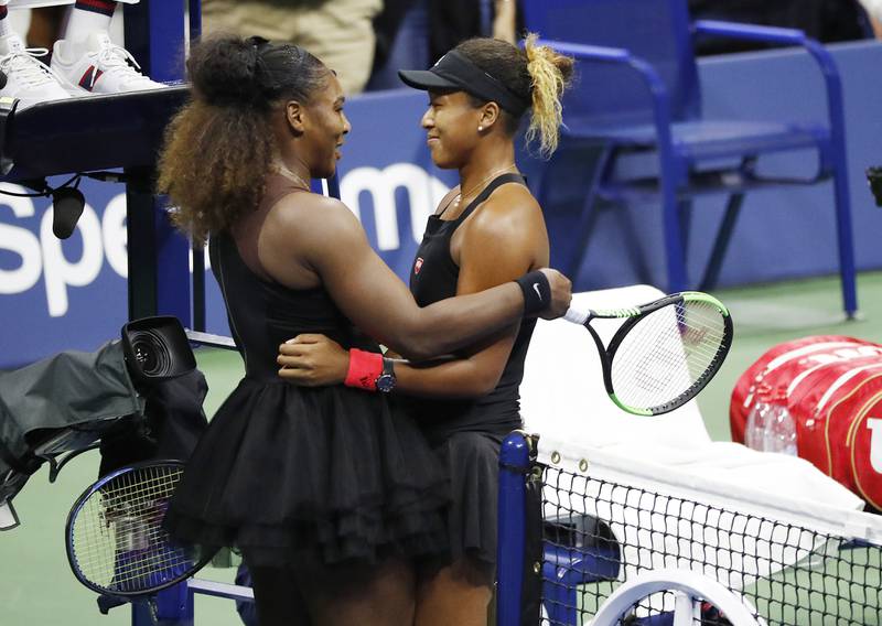 Naomi Osaka, right, and Serena Williams of the US at the net after the women's final on the 13th day of the US Open Tennis Championships the USTA National Tennis Center in Flushing Meadows, New York, US on September 8, 2018. EPA-EFE