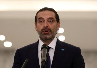 Lebanese Sunni leader Saad Al Hariri, talks to the media after being named Lebanon's prime minister-designate at the presidential palace in Baabda, Lebanon on October 22, 2020. Reuters