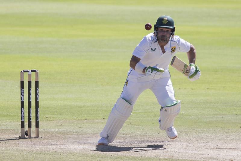 South Africa captain Dean Elgar plays a shot on his way to 30 in their second innings. AP