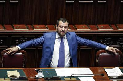 epa07066336 Italian Interior Minister Matteo Salvini attends a 'question time' in the Chamber of Deputies in Rome, Italy, 03 October 2018.  EPA/GIUSEPPE LAMI