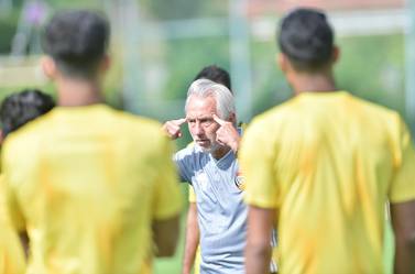 Bert van Marwijk gives instructions during a UAE training camp in Austria. Courtesy UAE FA