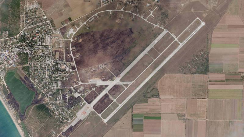 An aerial view of an airfield at Russia's Saki military base, which was rocked by a series of explosions on Tuesday. AP