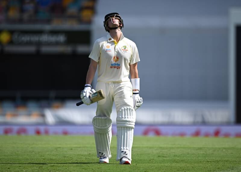 Australian batsman Steve Smith reacts after he was dismissed by England bowler Mark Wood for 12 runs. EPA