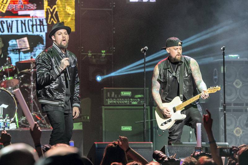 Joel Madden, left, and Benji Madden of Good Charlotte at the 2016 Journeys AP Music Awards at Value City Arena at the Jerome Schottenstein Center on Monday, July 18, 2016, in Columbus, Ohio. (Photo by Amy Harris/Invision/AP)
