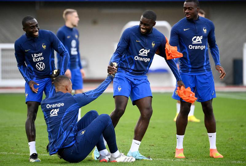 France forward Randal Kolo Munani, goalkeeper Alban Lafont, defender Dayot Upamecano and midfielder Youssouf Fofana. AFP