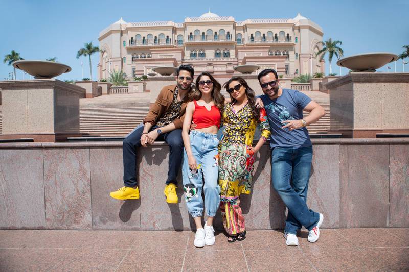 The cast of 'Bunty Aur Babli 2' at Emirates Palace in Abu Dhabi in 2020. The release of the Bollywood film, scheduled for April 23, has been postponed. Courtesy twofour54