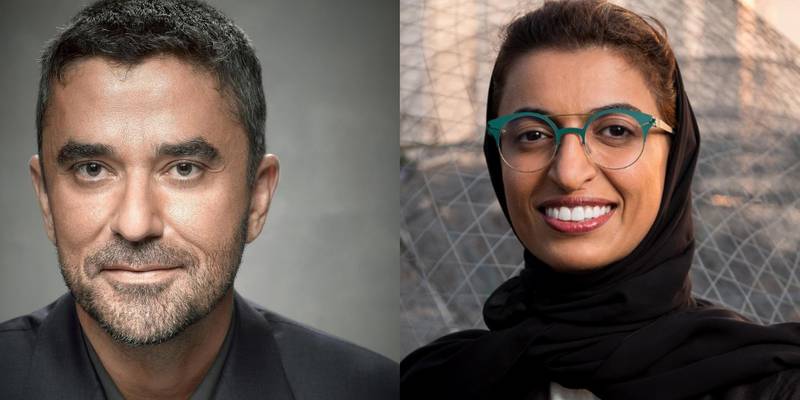 Omar Saif Ghobash, left, and Noura Al Kaabi will appear in the final Literary Conversations Across Borders session.